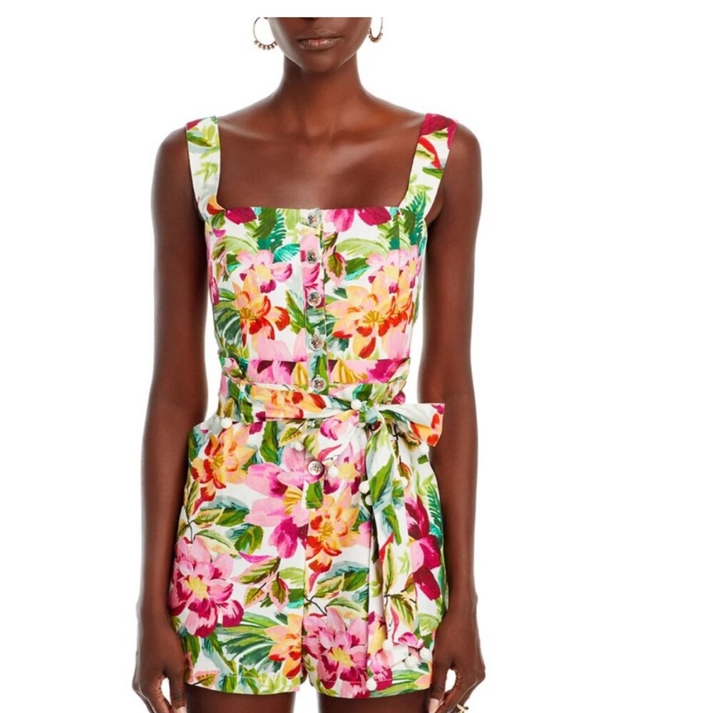 Farm Rio Painted Flowers Romper XS NWT